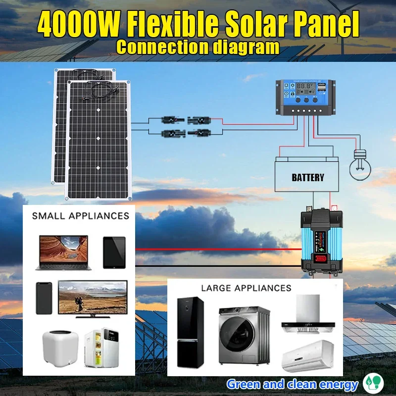 4000W Solar Panel Kit 12V To 1 - Solar Emergency Charger ulasan dan harga