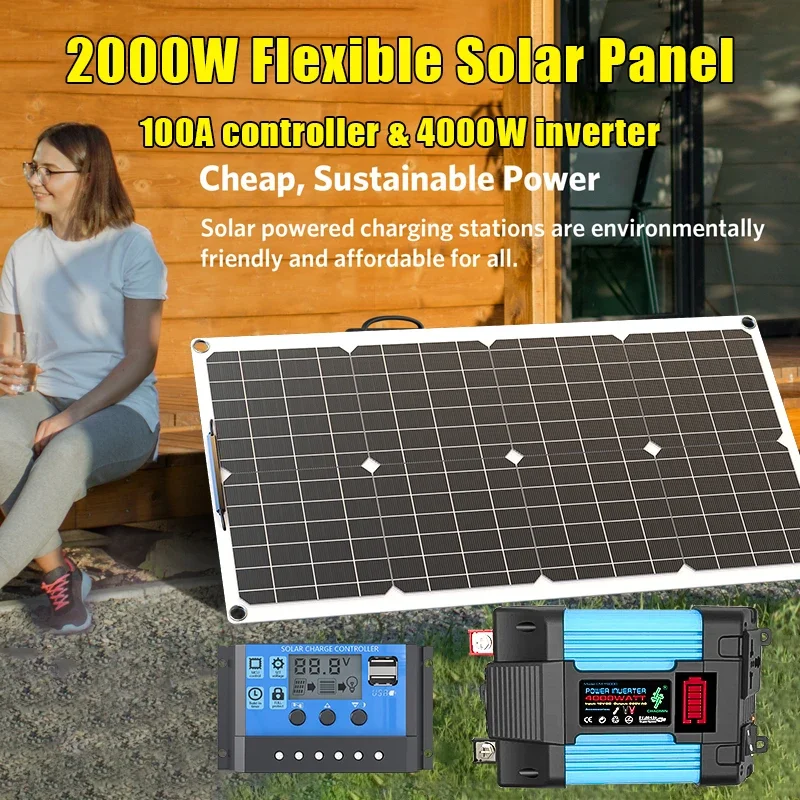4000W Solar Panel Kit 12V To 1 - Solar Emergency Charger ulasan dan harga